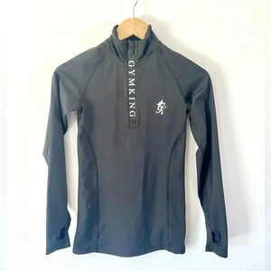 Gym King Tapered 1/4‎ Zip Long Sleeve Black Athletic Top Size 6